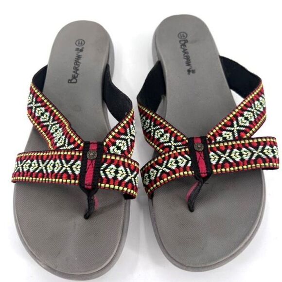 Bearpaw Women's Patterned Straps Open Toe Juniper Flip Flop Sandals Gray Size 11 - Picture 1 of 9